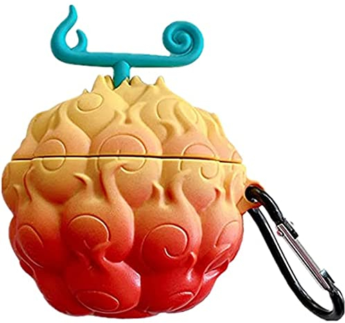 PLXBYC Schutzhülle für Airpods 2 & 1, japanisches Anime, niedliche 3D-Teufelsfrucht, Kopfhörerhüllen für Airpods 1 2, Hot Cartoon-Hülle mit Haken für Mädchen, Kinder, Damen, Herren (Flame Fruit)