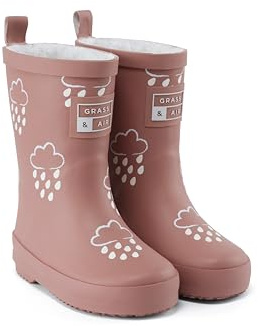 Grass & Air Rose Colour-Changing Kids Wellies with Teddy Fleece Lining