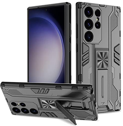 Btstring Hülle für Samsung Galaxy S23 Ultra 5G, Militär Standard Cover Case Standfunktion Handy Hüllen- Schwarz