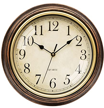 VIVILINEN Wanduhr Vintage Wanduhr Ohne Tickgeräusche Rund Quarzuhr Retro Wanduhr Nicht Tickend Batteriebetriebene Uhr Lautlos Hängeuhr für Wohnzimmer Schlafzimmer Büro Küche 12 Zoll/30 cm