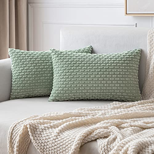 MIULEE Kordsamt Kissenbezug Kissenbezüge Dekorative Kissenhülle Moderne Sofakissen Dekokissen Couchkissen Zierkissen Weicher für Sofa Wohnzimmer Schlafzimmer 2er Set 30x50 cm Grau Grün