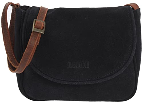 LECONI kleine Umhängetasche für Damen Schultertasche Veloursleder Echtleder Natur Damentasche Ledertasche Freizeittasche für Frauen Wildleder Handtasche 22x18x6cm anthrazit LE3047-VL