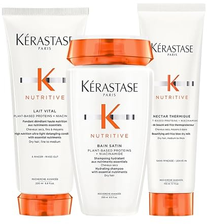 Kerastase PACK Nutritive Bain Satin Hydrating Shampoo 250ml, Lait Vital 200ml and Nectar Thermique 150ml