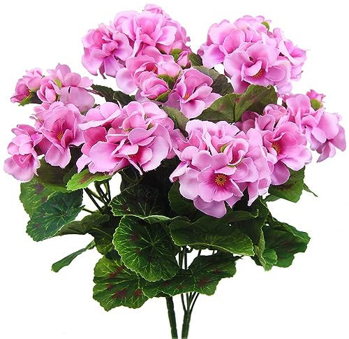 LILOCOO Künstliche Geranien Seidenblumen Outdoor Künstliche Lila Rosa Geranie Busch Faux Blumen Geranien für Floral Home Decor Indoor Garden Patio Grave Cemetary Vase Table Centerpiece