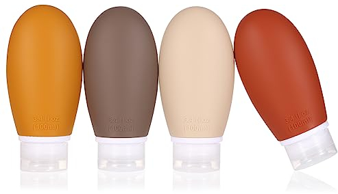 LIYUABU Botellas de Viaje,4 paquete 100ml silicona Botella de viaje a prueba de fugas exprimiendo portátiles contenedores recipientes para champús,lociones y artículos de tocador