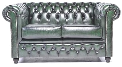 Chesterfield Sofa Brighton - The Brand | 2 Sitzer | 100% Leder, handgefertigt, Original Breite 150 cm (Antik Grün)