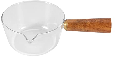 Hausdec Glass Milk Pot with Wooden Handle 400Ml Cooking Pot for Salad Noodles Gas Stove Cookware