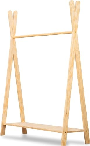 smartwood TIPI XL - Kleiderständer für Kinder, Montessori Kindergarderobe mit Ablage - 3 Größen, Naturholz