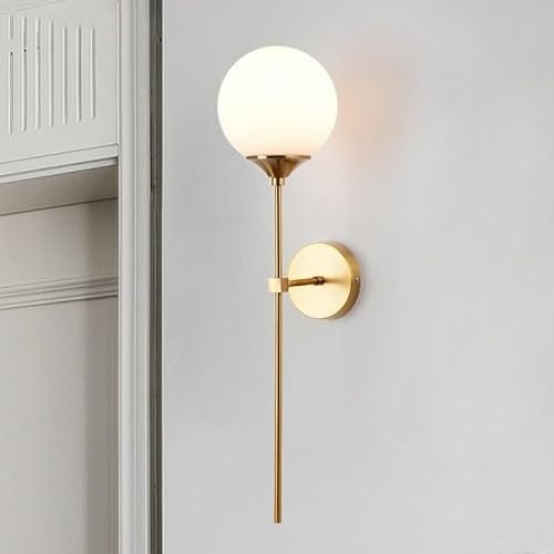 Wandleuchte Flur Kabellose Wandlampe Gold Modern E14 mit Klarglasschirm Wandbeleuchtung Indoor Festverdrahtete Wand licht für Schlafzimmer Wohnzimmer Bad Küche Spiegelleuchten (Color : White)