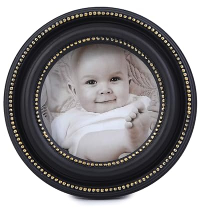 SIKOO Kleine runde Bilderrahmen, 7,6 x 7,6 cm, Vintage-Stil, Schwarz und Gold, Mini-Bilderrahmen, Collage, Tischplatte und Wandhalterung, Display