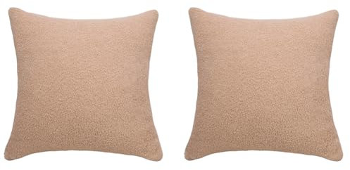 Egurs 2er Set Teddy Plüsch Kopfkissenbezug Flauschig Teddy Fleece Kissenbezug Quadratisch Deko Kissenbezüge Teddyfell Kissenhülle Einfarbig Sofakissenbezug Plüschkissen 45x45cm Beige