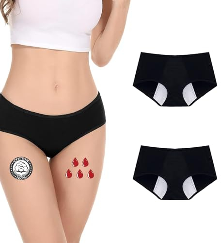 Perioden UnterwäSche für Starke Blutungen, Ultra Absorbierend Unterhosen Damen, Hygienische Waschbare, Stretch Bio Baumwolle Period Panties -2 Tampons, Saugfähige Menstruations Unterwäsche