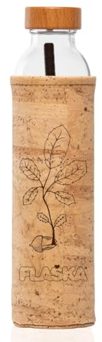 FLASKA Bouteille d'eau en verre, 500 ml, sans BPA, couvercle à vis, housse en liège, idéale pour le sport, le bureau, le yoga, la structure de l'eau, Renaissance