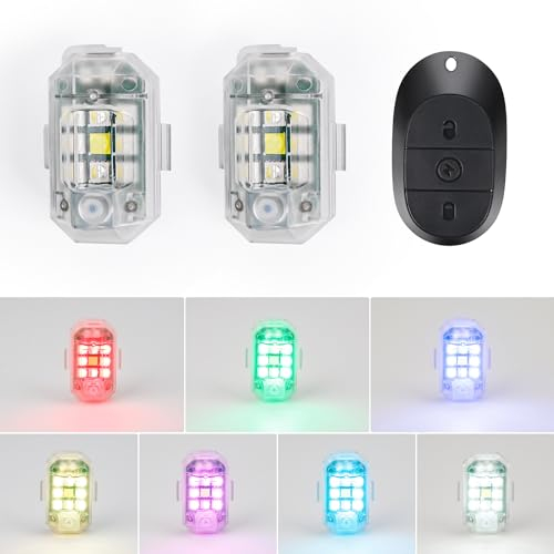 Weinsamkeit Lumières Stroboscopiques pour Drone, 2 Pièces 7 Couleurs LED Lumière Stroboscopique de Drone Lumière Anti-Collision Lumière d'avertissement de Nuit pour Motos Bikes RC Cars RC Drones