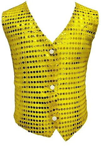 ZUYPSK Jungen Pailletten Weste Glitzer Anzug Kinder Unisex Kurz Jacke Jazz Tanz Festlich Hip Hop Party Hochzeit Anzugsweste Performance (DE/NL/SE/PL, Numerisch, 110, Regular, Gold)