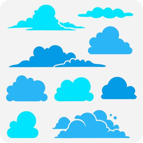 FINGERINSPIRE Pochoir De Peinture De Nuages 30x30 cm Réutilisable 9 Styles Modèle De Dessin De Nuage DIY Art Thème De Nuages Dessin Animé Nuages Décoration Pochoir Pour Peinture Sur Bois Tissu Meubles