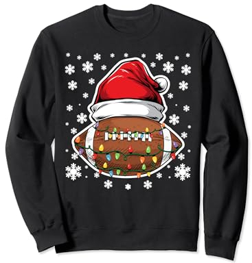 Christmas Lights Rugby With Snowflakes Wearing Xmas Hat Sweatshirt