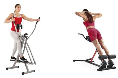 Sunny Health & Fitness Elliptical Cross Trainer w/LCD Monitor, Air Walker Exercise Machines + Unisex's Station-SF-BH620062 Hyperextension Roman Chair with Dip Station, Black, One Size