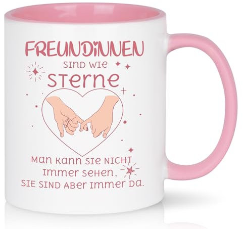Joymaking Kaffeetasse Geschenk für Freundinnen - Freundschaft Tasse Mit Spruch 'Freundinnen Sind Wie Sterne' - Bff Geburtstag Weihnachten Geschenkidee, 320ml Rosa