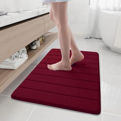 Homaxy Memory Foam Komfortabel Dick Badezimmerteppich, 60 x 90 cm, Weinrot | Saugfähige, Weich, Rutschfest, Maschinenwaschbar, Waschbar, Für Badezimmer, Badteppich, Badvorleger, Badematte