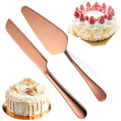 NAMIC 2 Pièces Couteau Et Serveur de Gâteau de Mariage, Pelle à Tarte en Acier Inoxydable, avec Bord Dentelé, pelle a gateau pour Tous Les Jours, Mariage et Anniversaires (Or Rose)