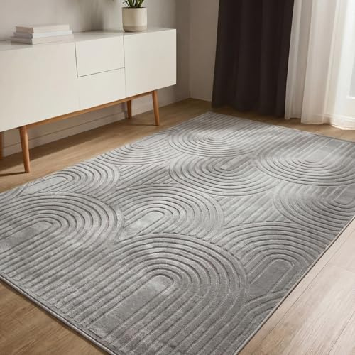 benuta Basic Teppich Claire - Grau 280x380 cm - Minimalistischer Wohnzimmerteppich im Geometrischen Retro-Stil - Pflegeleicht - Fußbodenheizung Geeignet