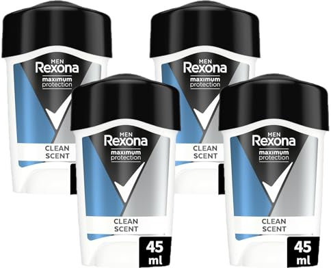 Rexona Men Maximum Protection Deo Creme Clean Scent Anti Transpirant mit 3x Schutz bei Stress, Hitze & Bewegung 45 ml (Packung mit 4)