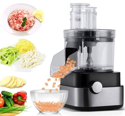 Cucina Frullatore Chopper,Commerciale robot da cucina 600W Elettrico Vegetale Dicer Chopper,5 In 1 Professionale Veggie Shredder Grattugia Multifunzionale tritacarne Frullatore,Con 6/8/10/13