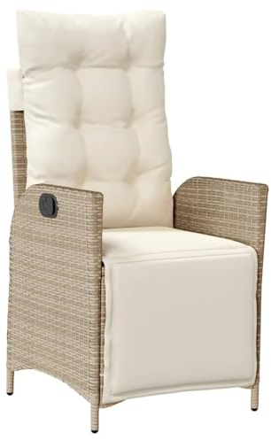vidaXL Gartensessel mit Fußteil, Gartenstuhl Verstellbare Rückenlehne Fußteil, Sessel Stuhl Stahlrahmen, Gartenmöbel, Beige Poly Rattan