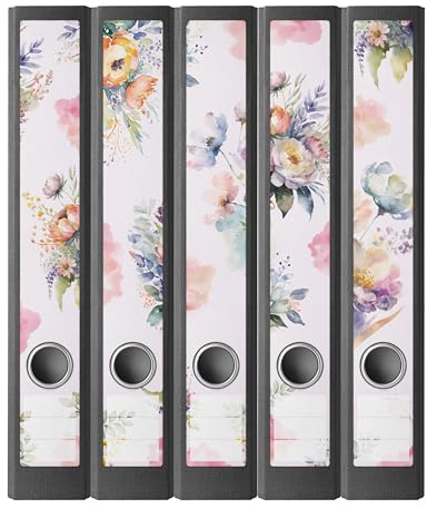 Ordnerrücken Etiketten selbstklebend – 10 Aufkleber zum Beschriften –für Ordner A4 schmal – Klebeetikett als Rückenschild für Ordner schmal – opak: Untergrund scheint nicht durch (Blumen)