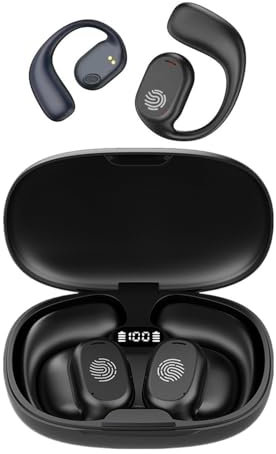 ZIHANMOHAN Cuffie Bluetooth ad orecchio aperto, Cuffie Bluetooth Sport, Auricolari Bluetooth 5.4, con Custodia di LED Ricarica (Nero)
