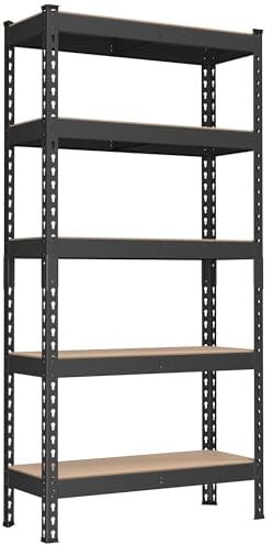 SONGMICS Schnelle Montage, Schwerlastregal, Standregal, Lagerregal, Küchenregal, Regal, 5 Ablagen, 30 x 75 x 150 cm, bis 875 kg belastbar, für Keller, Küche, Arbeitszimmer, schwarz GLR300B01