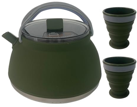 GETBSTOOP 1.5L Portable Camping Kettle Silicone Kettle with Handle Outdoor Collapsible Kettle Stainless Steel Bottom Collapsible Water Boiler for Hiking Backpacking