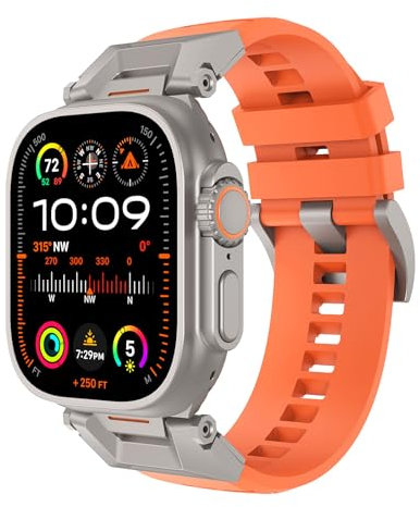 Astorgos Correas Compatible con Apple Watch Ultra 2/Ultra 49mm, S10 46mm, 9/8/7 45mm, SE2/SE/6/5/4 44mm, 3/2/1 42mm, Acero inoxidable 316L Conector y hebilla, Correas deporte para hombreNaranja