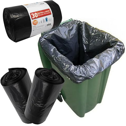 240L Large Black Heavy Duty Wheelie Bin Refuse Rubbish Garbage Sacks For Outdoors (30 Bags)