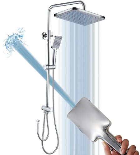 GAOZHI Colonna Doccia Acciaio Inox Senza Miscelatore Fori Muro Regolabili Set Doccia a Pioggia Con Doccetta a Mano e Soffione Doccia in acciaio INOX 30 * 20 quadrato