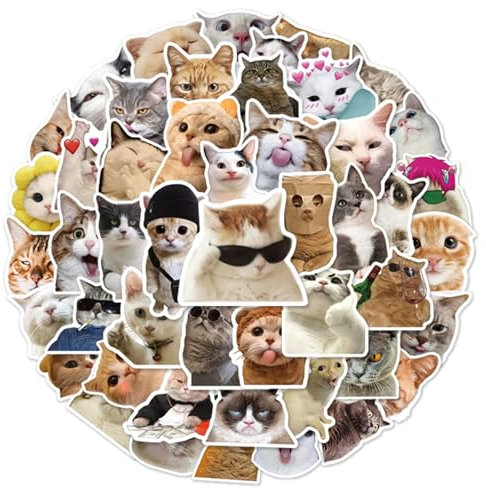 POPOYU Cute Funny Cat Stickers - 100pcs Cartoon Theme Vinyl Stickers for Kids, Teens, Laptops, Skateboards
