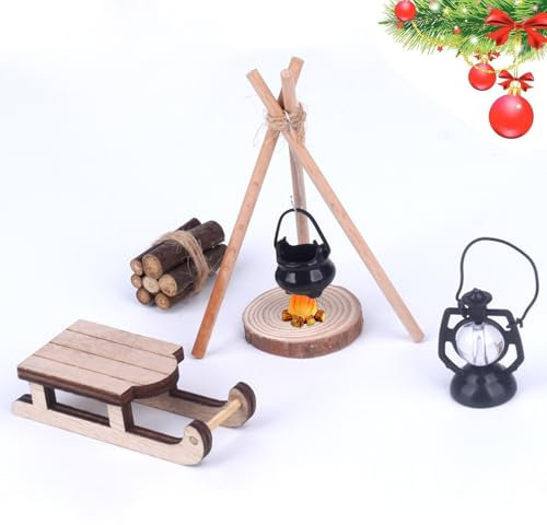 7 stück Wichtel Schlitten Holz Feuerstelle Miniatur Weihnachten Lagerfeuer Zubehö, Wichtel Zubehör, Wichtel Zubehör Weihnachten, Wichtelzubehör, Wichtel Schlitten, Wichtel Set Weihnachten Komplett