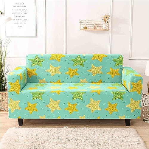 Hiseng 3D-Weihnachten Sofa Überzug Stretch Sofabezug 1-4 Sitzer, Fleckabweisend & Waschbar Couch Überzug Anti-Kratzer Sofa Cover Sofaschoner für Haustiere und Kind (Hellblauer Stern,2-Sitzer)