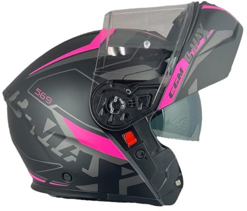 CGM Casque modulaire noir mat et rose avec visière transparente homologué 22.06 (XS 53/54)