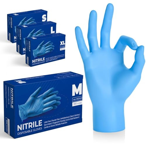 The Real Touch Blue Professional Nitrile Powder Free Multi-Purpose Gloves, Disposable, Extra Strong - Box of 1000 (Blue, Medium)