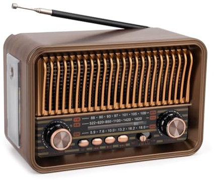 Junterone Portable FM AM SW Radio Vintage Radio Wireless Bluetooth Speaker with LED Flashlight Support TF Card U Disk AUX