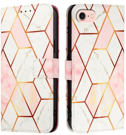 Wuhaizher for iPhone 17e / iPhone 16e Case Marble Shockproof Leather Flip Folio Book Wallet Cases with Card Holder Stand Magnetic Silicone Bumper Phone Cover for iPhone 17e / 16e, Rose Gold