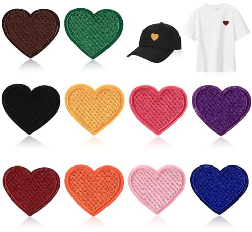 30 Pcs Iron On Patches for Clothing: 30 Heart Applique Patches in 10 Colors (3 Per Color), Embroidered Sew On Patches, Embroidery Patches Badge Stickers for DIY Clothes, Backpacks, Jackets, Shoes