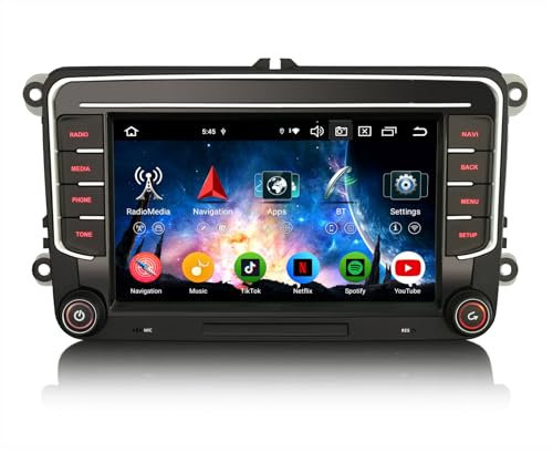 Erisin 8-Kern 4GB+64GB 7 Zoll Android 14 Autoradio Bluetooth GPS Navi für VW Crafter Polo 6R Amarok Caddy Transporter T6 Skoda Yeti CarPlay Android Auto WiFi 4G DSP DAB+ RDS OBD2 USB TPMS OPS Canbus