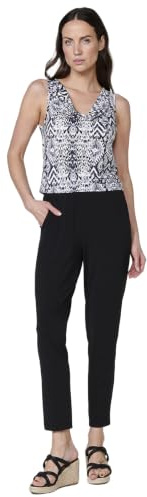 Koroshi Schwarzer Overall mit Drapierungsausschnitt und Ikat-Druck für Damen, Schwarz, Schwarz , XS