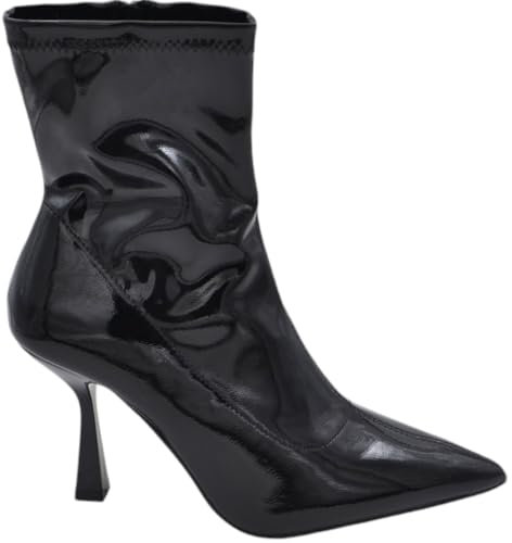 Scarpe Stivaletto Donna Vernice Nero Effetto calzino Lucido Tacco a Spillo 9 cm Linea Basic con Zip Interna (40 EU)
