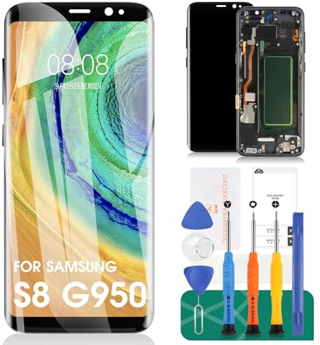 OLED pour Samsung Galaxy S8 G950 Écran LCD de remplacement pour Samsung Galaxy S8 Digitizer pour SM-G950 SM-G950W SM-G950S Écran tactile Kits de réparation avec cadre (noir, avec empreintes digitales)