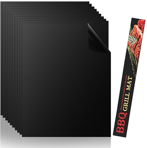 WPPQWP BBQ Grillmatte 10er Set | 40 * 33CM Grillmatte für Gasgrill, Holzkohle | Teflon Antihaft Grillmatten | Wiederverwendbares Grill Matten, Backpapier PFOA-Fre