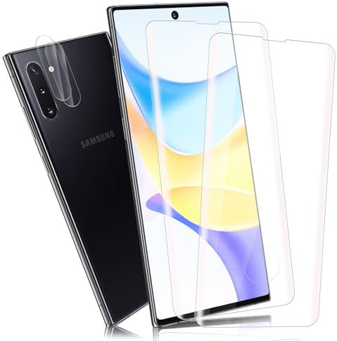 Carantee Verre Trempé pour Samsung Galaxy Note 10 Plus, 2+2 pièces 9H Dureté Haute Sensibilité protection écran+Caméra Arrière, HD 3D plein écran vitre protection, Sans Bulles Note 10+ Film Protection